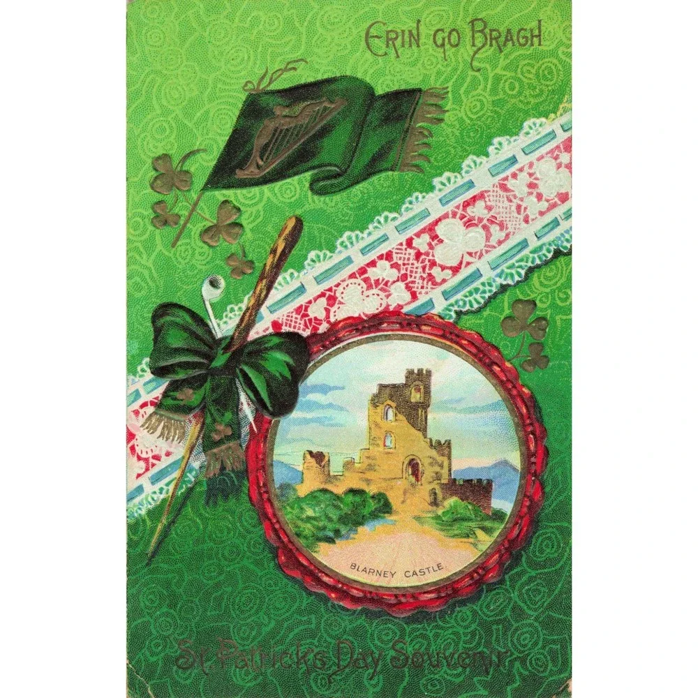 Vintage 1911 St Patricks Day Postcard Blarney Castle Erin Go Bragh Embossed VG
